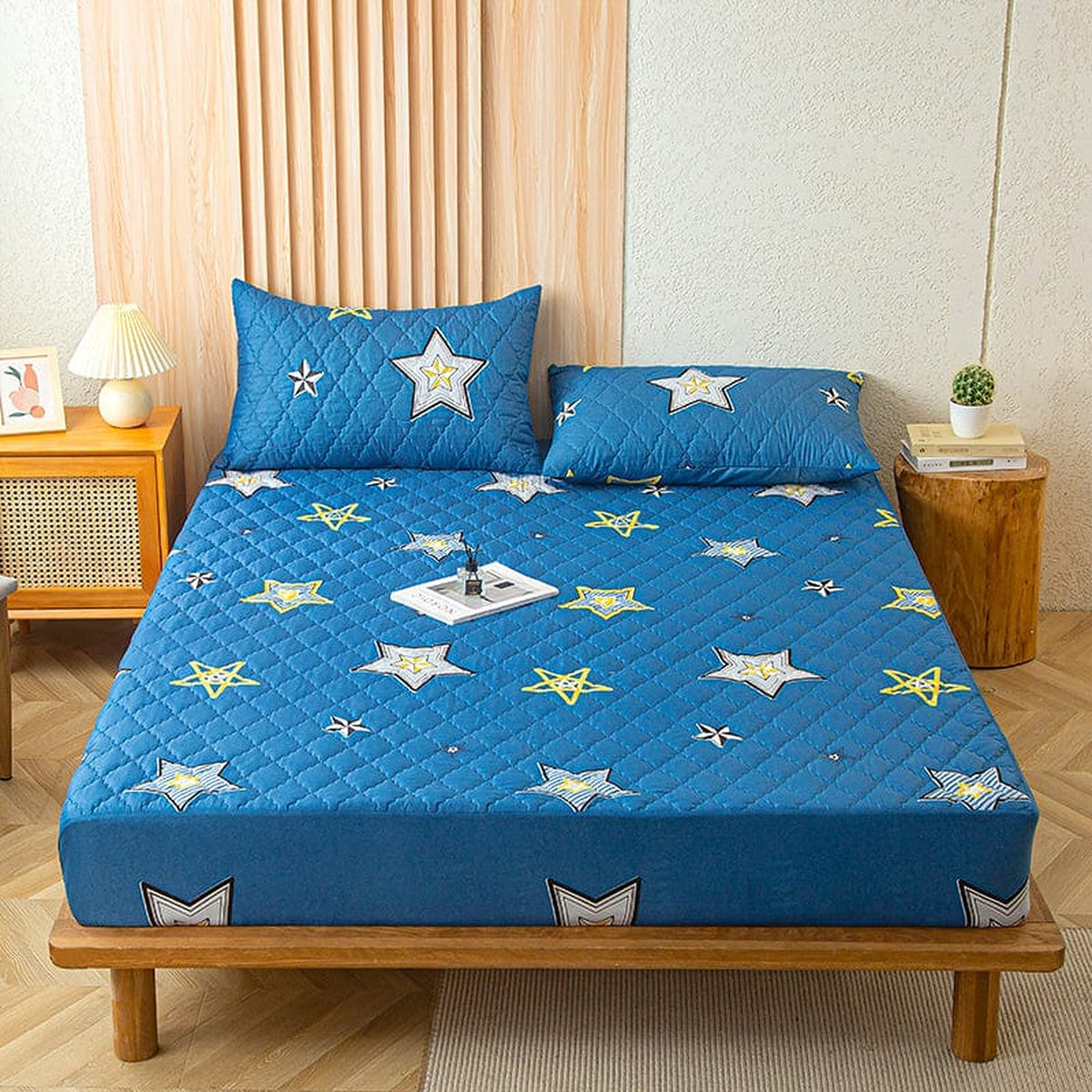 Fitted Sheet – Star Print – Stormy Blue