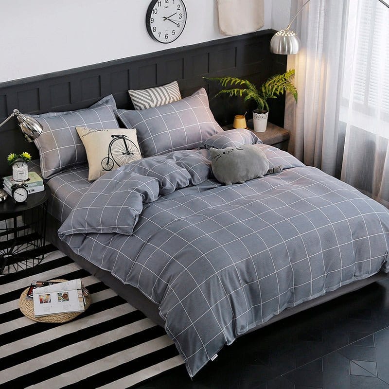Bedding Set – Windowpane Check – Pearl Grey