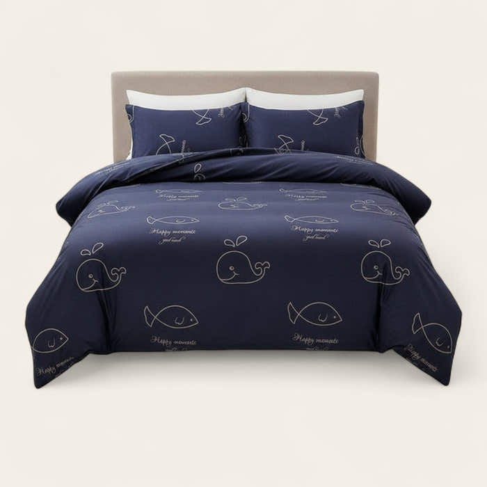 Bedding Set – Whale Print – Midnight Navy