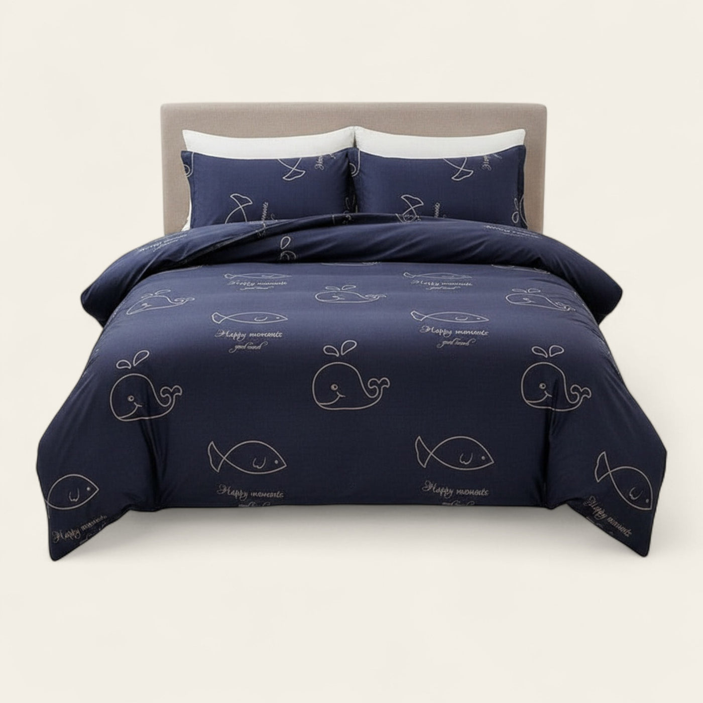 Bedding Set – Whale Print – Midnight Navy