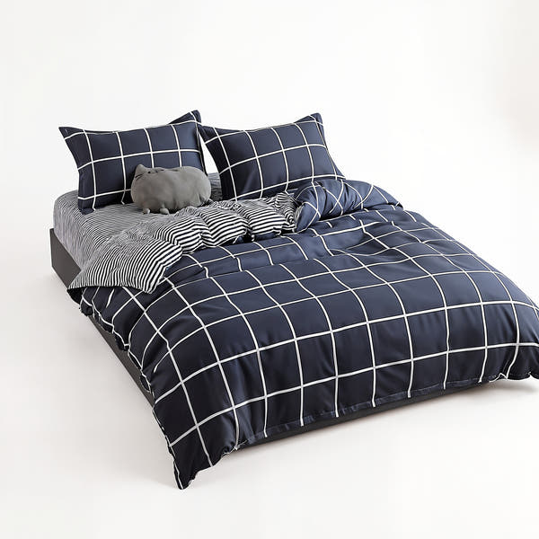 Bedding Set – Windowpane Check – Midnight Navy