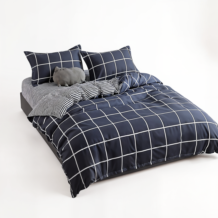 Bedding Set – Windowpane Check – Midnight Navy