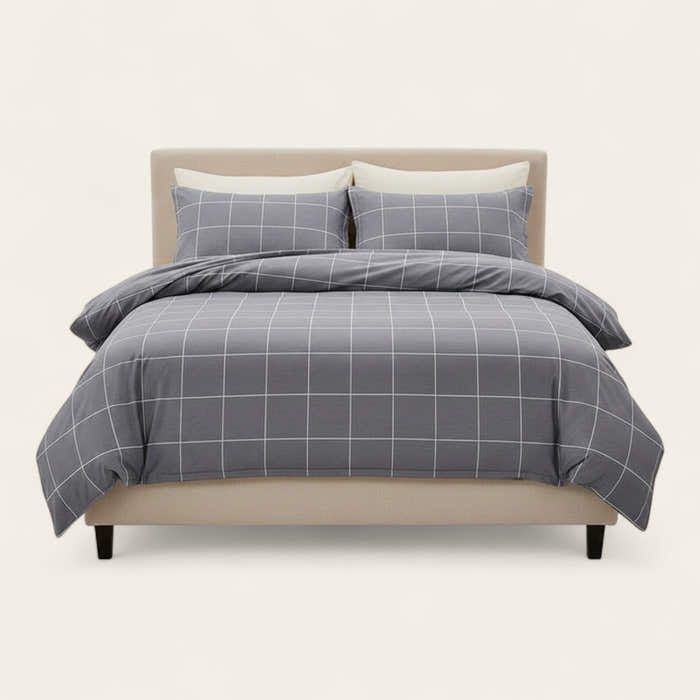 Bedding Set – Windowpane Check – Pearl Grey