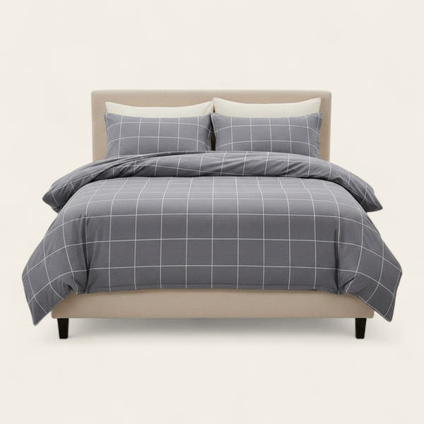 Bedding Set – Windowpane Check – Pearl Grey