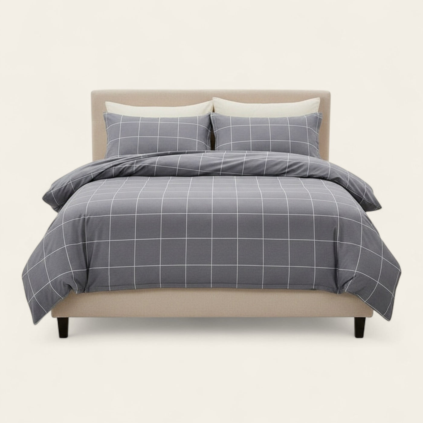 Bedding Set – Windowpane Check – Pearl Grey