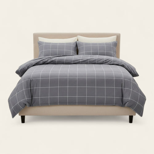 Bedding Set – Windowpane Check – Pearl Grey