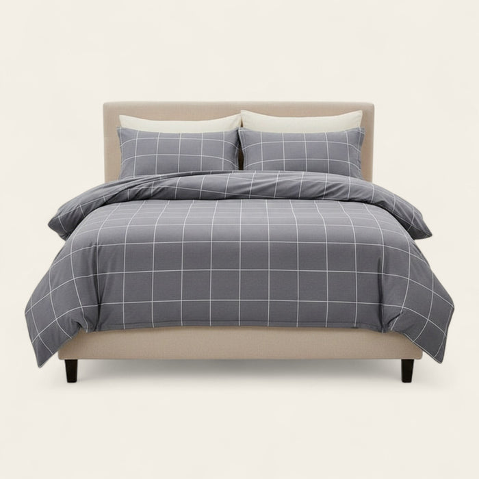 Bedding Set – Windowpane Check – Pearl Grey