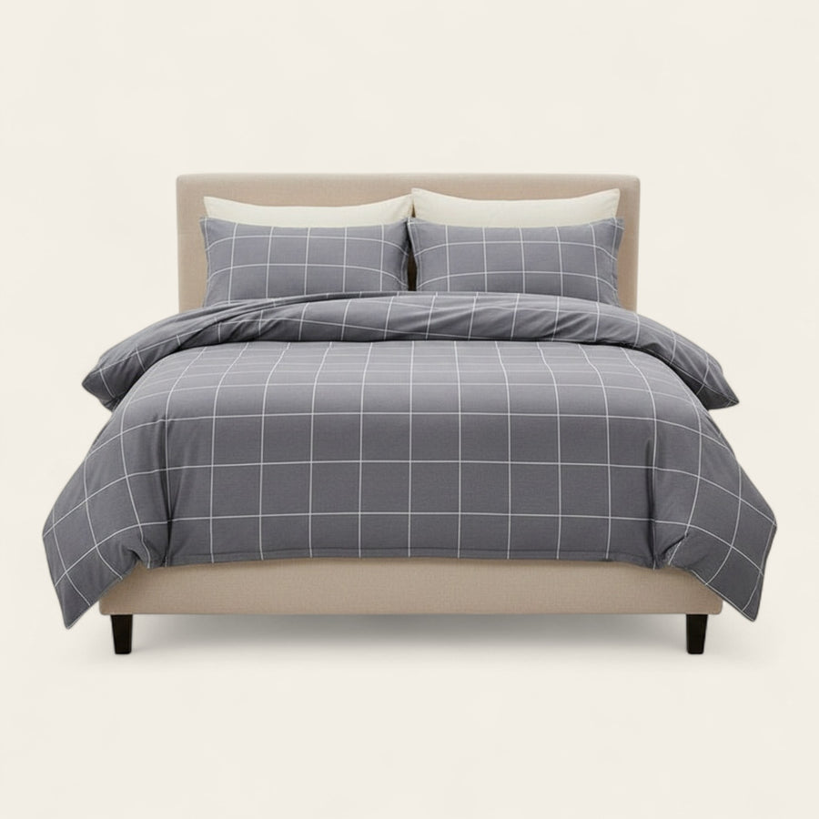 Bedding Set – Windowpane Check – Pearl Grey