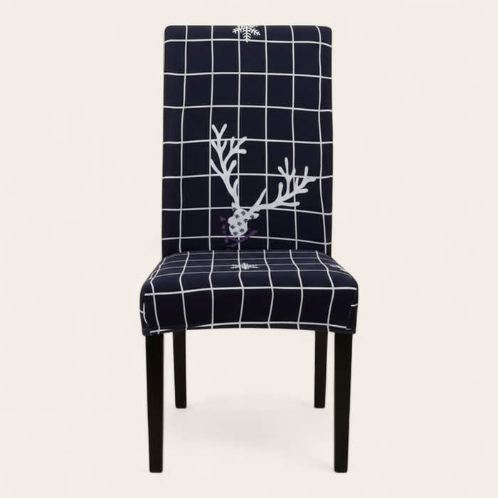 Chair Cover – Deer Grid Print – Midnight Navy