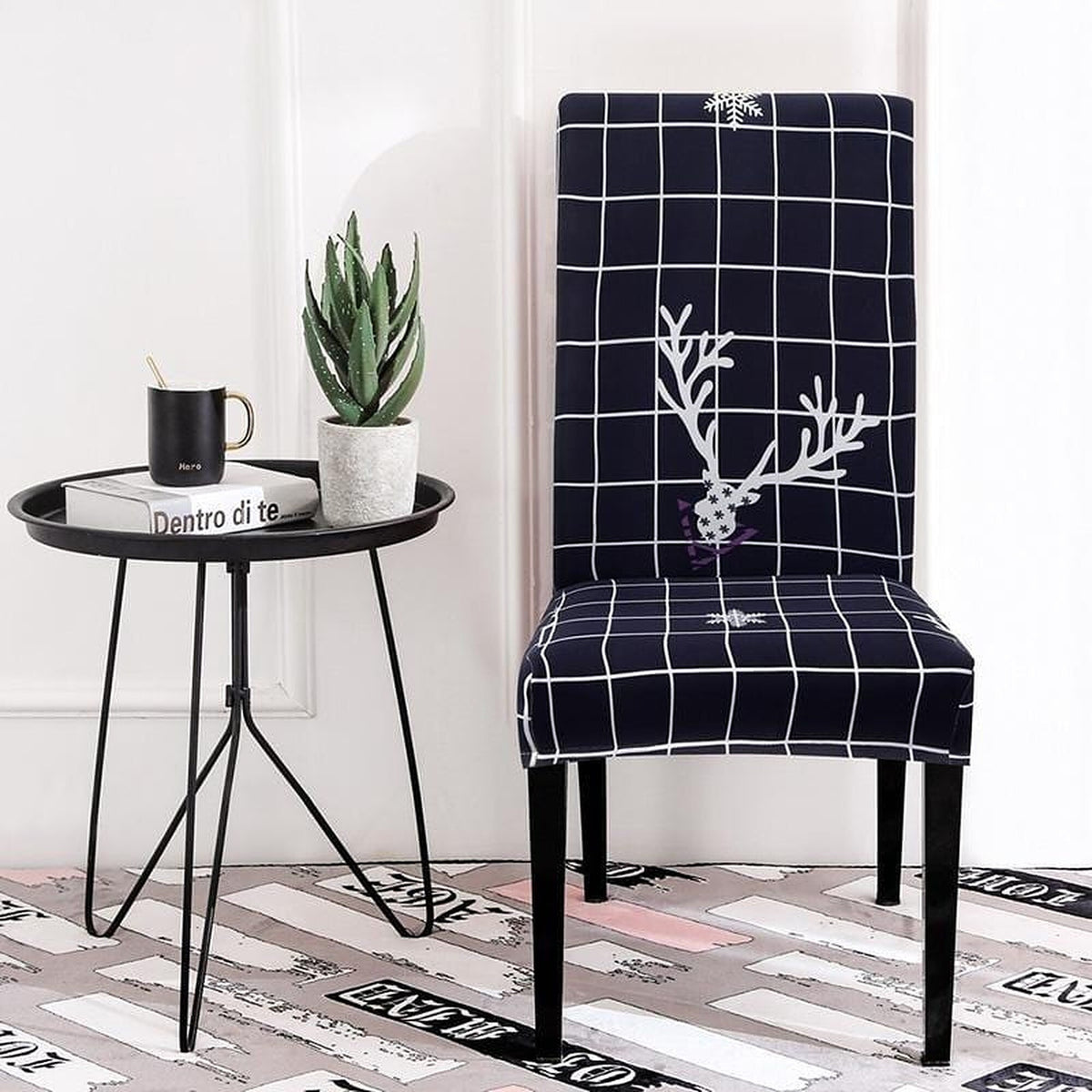 Chair Cover – Deer Grid Print – Midnight Navy