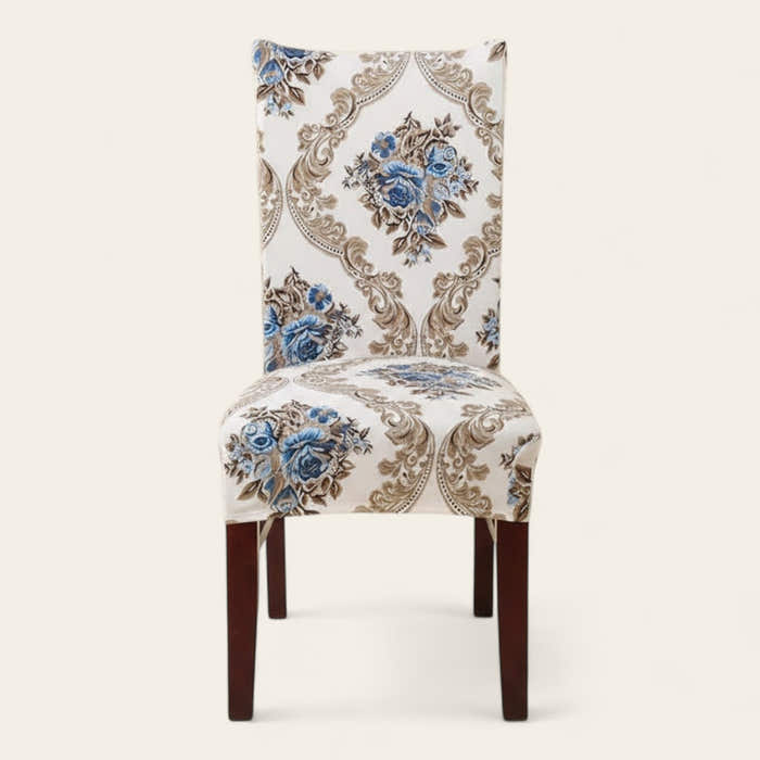 Chair Cover – Floral Damask – Bouclé Sand