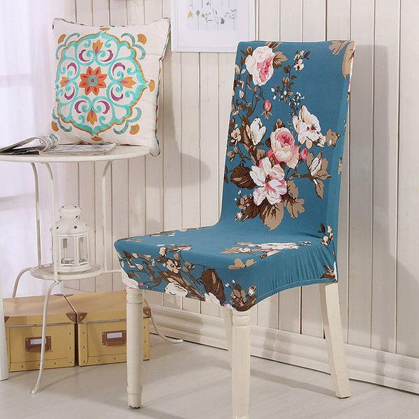 Chair Cover – Floral Print – Stormy Blue