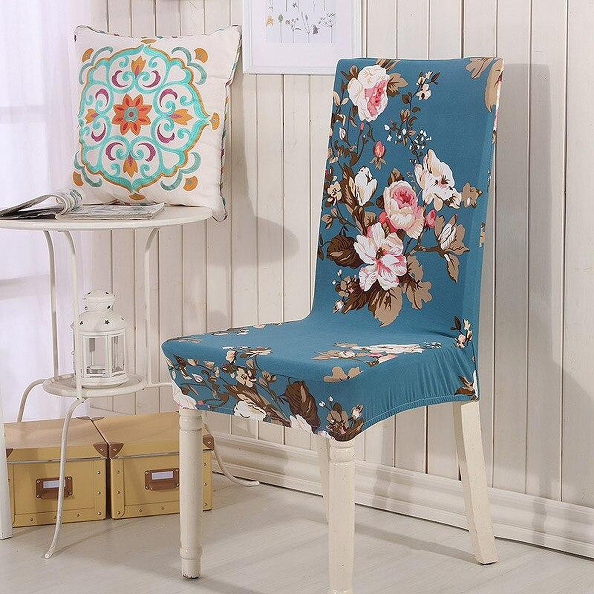 Chair Cover – Floral Print – Stormy Blue