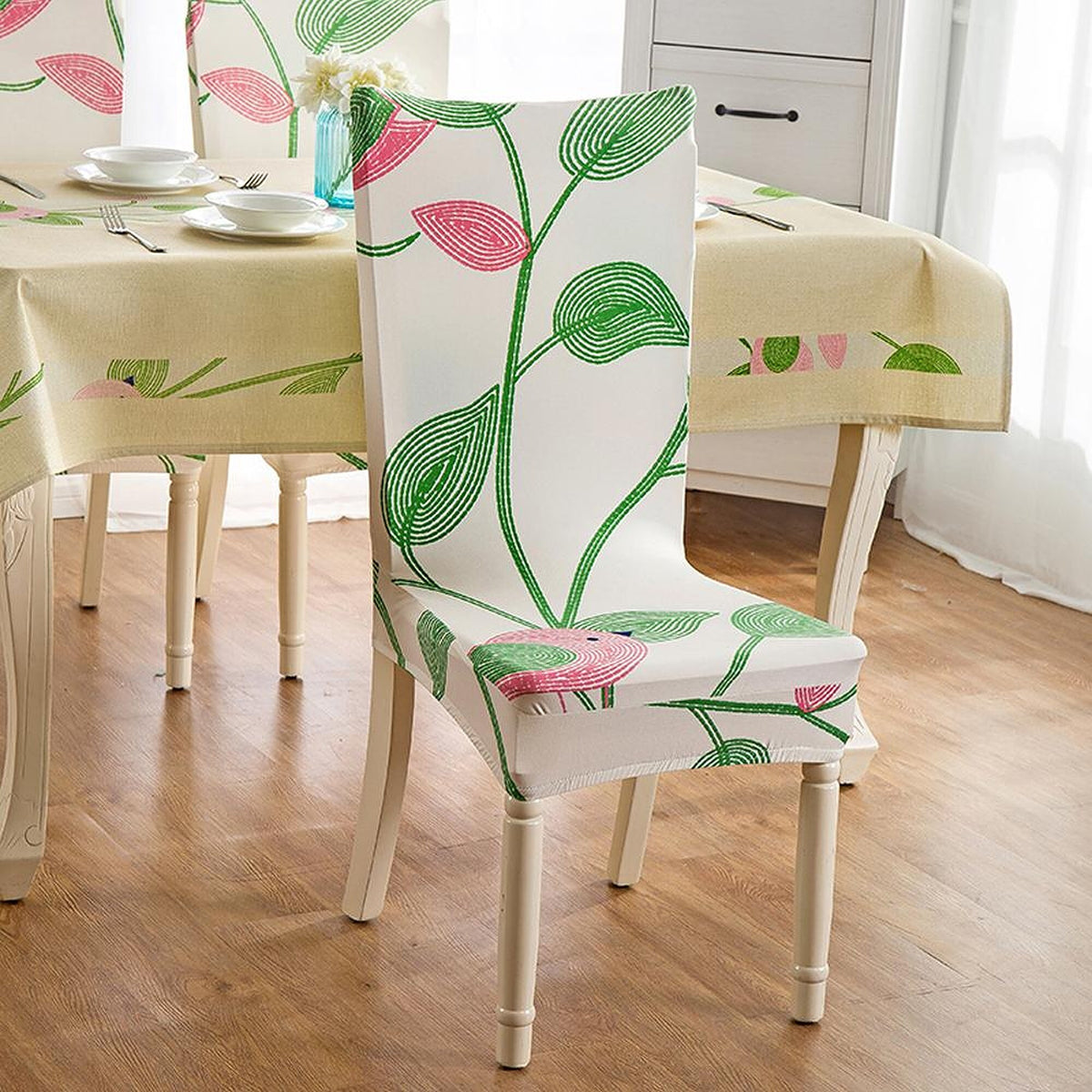 Chair Cover – Folk Leaf Print – Sage Mist