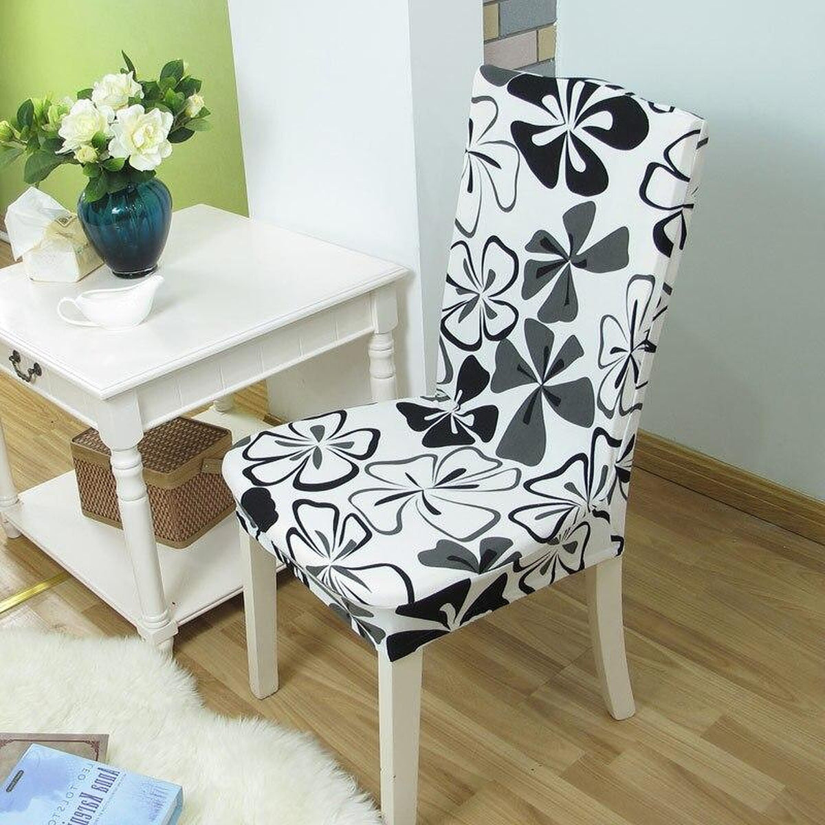 Chair Cover – Floral Print – Black & White