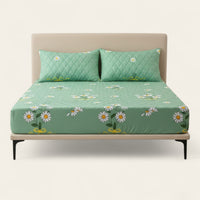 Fitted Sheet – Daisy Print – Sage Mist