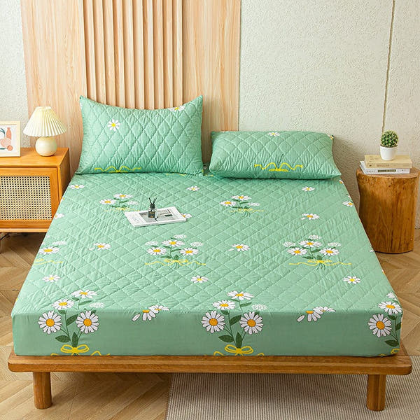 Fitted Sheet – Daisy Print – Sage Mist