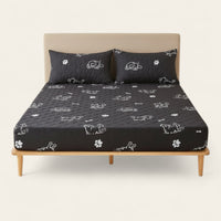 Fitted Sheet – Doggy Print – Ink Black