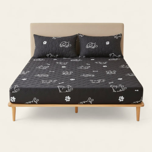 Fitted Sheet – Doggy Print – Ink Black
