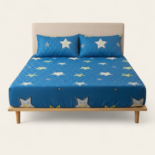 Fitted Sheet – Star Print – Stormy Blue