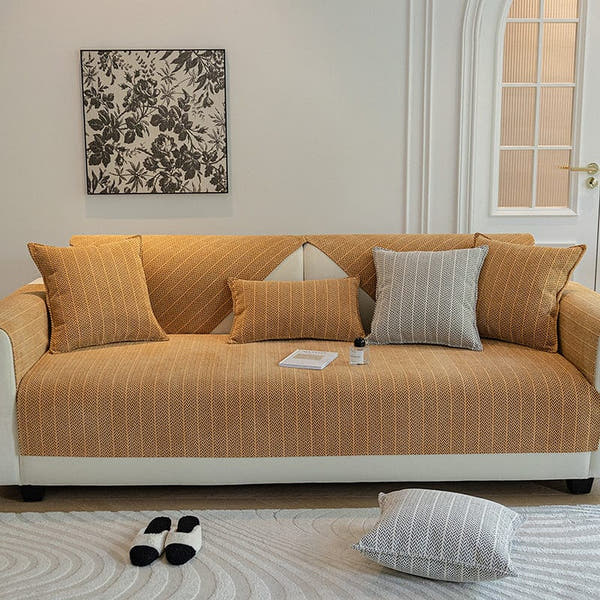 Non-Slip Sofa Cover – Corduroy Knit – Caramel