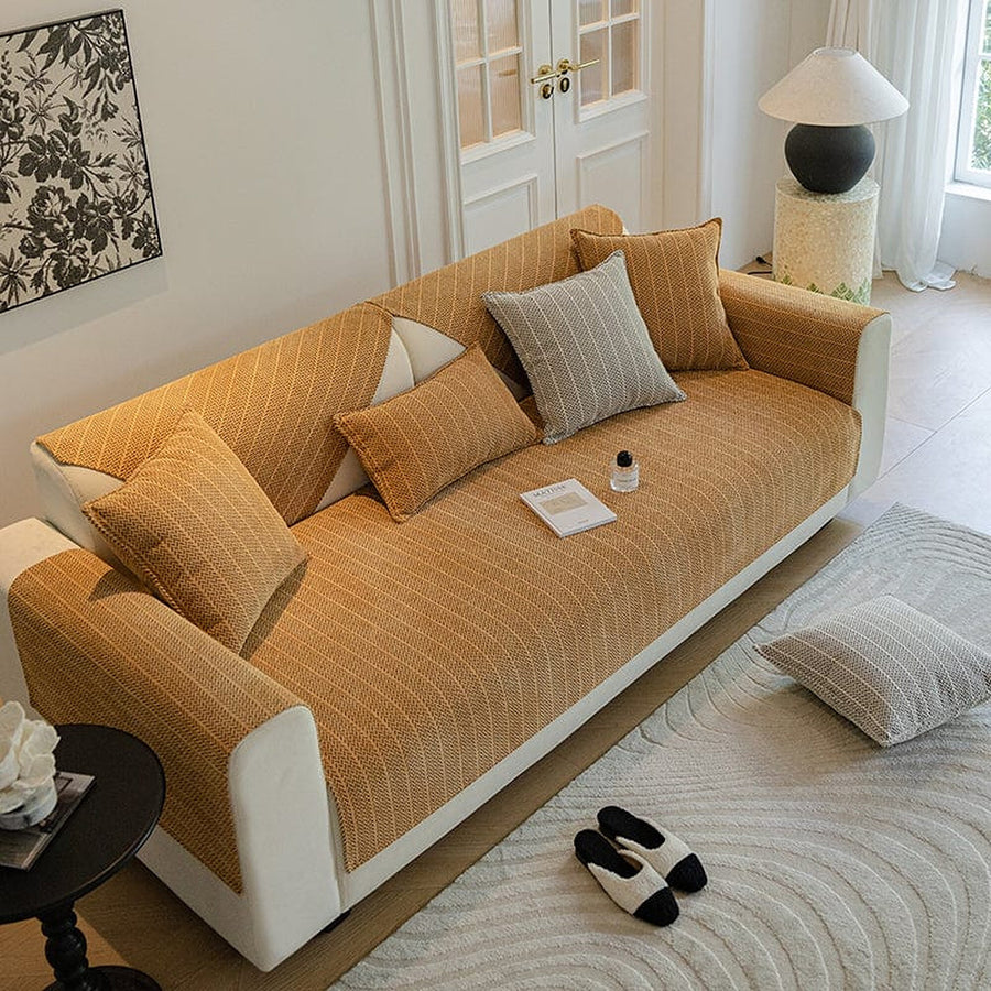 Non-Slip Sofa Cover – Corduroy Knit – Caramel