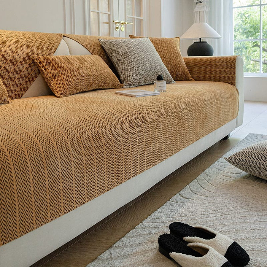 Non-Slip Sofa Cover – Corduroy Knit – Caramel