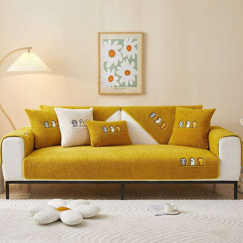 Non-Slip Sofa Cover – Embroidered Print – Honey