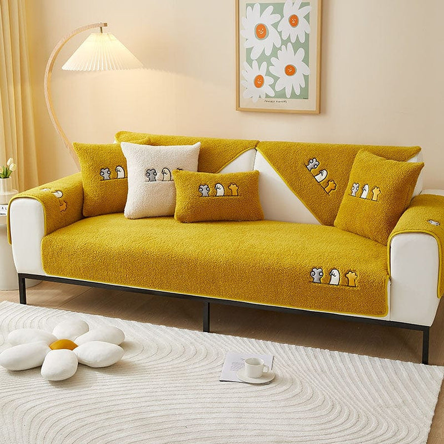 Non-Slip Sofa Cover – Embroidered Print – Honey
