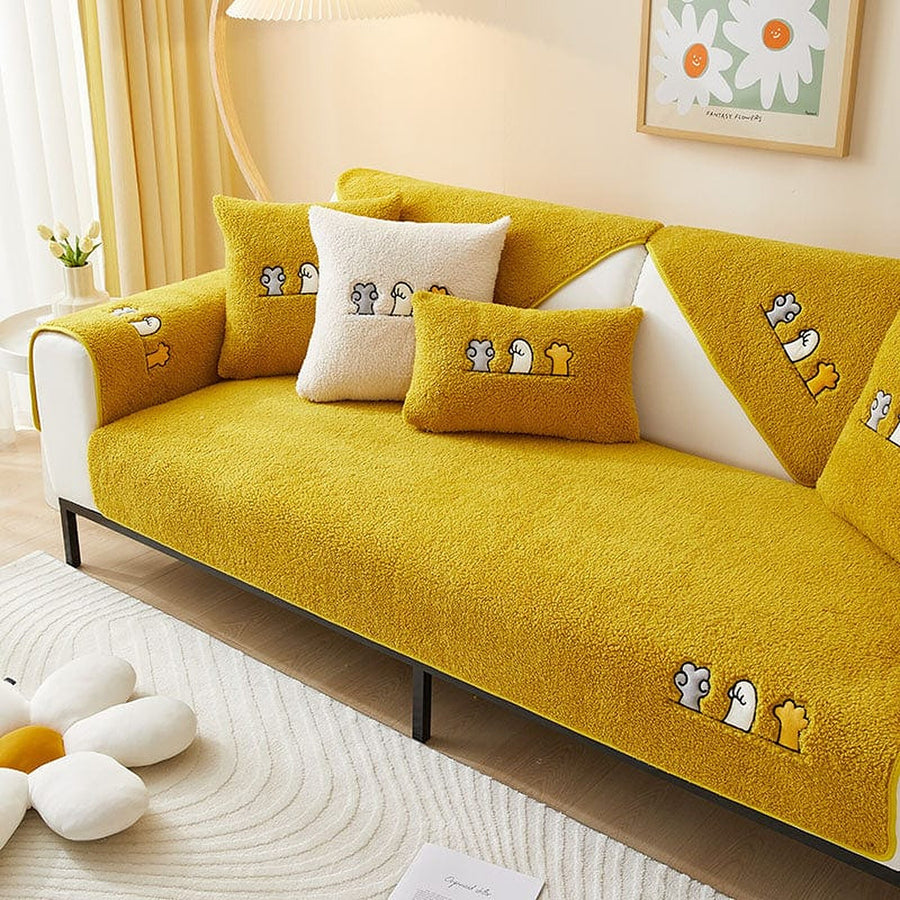 Non-Slip Sofa Cover – Embroidered Print – Honey