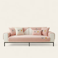 Non-Slip Sofa Cover – Embroidered Print – Soft Blush