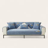 Non-Slip Sofa Cover – Embroidered Print – Stormy Blue