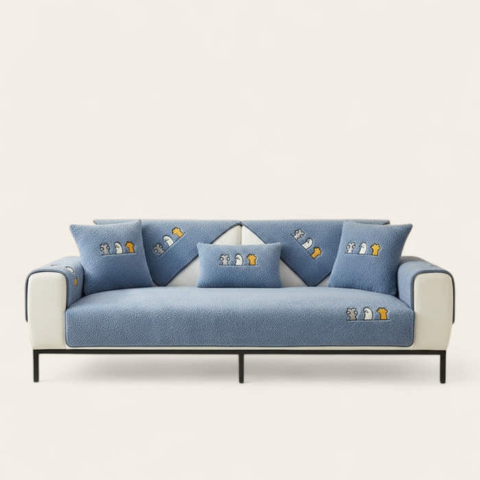 Non-Slip Sofa Cover – Embroidered Print – Stormy Blue