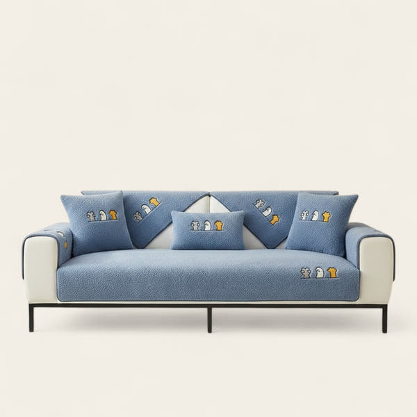 Non-Slip Sofa Cover – Embroidered Print – Stormy Blue