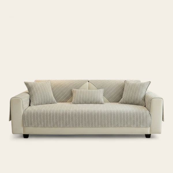 Non-Slip Sofa Cover – Fine Pinstripe – Bouclé Sand