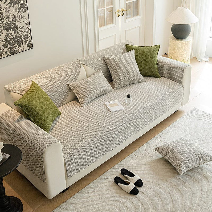 Non-Slip Sofa Cover – Fine Pinstripe – Bouclé Sand