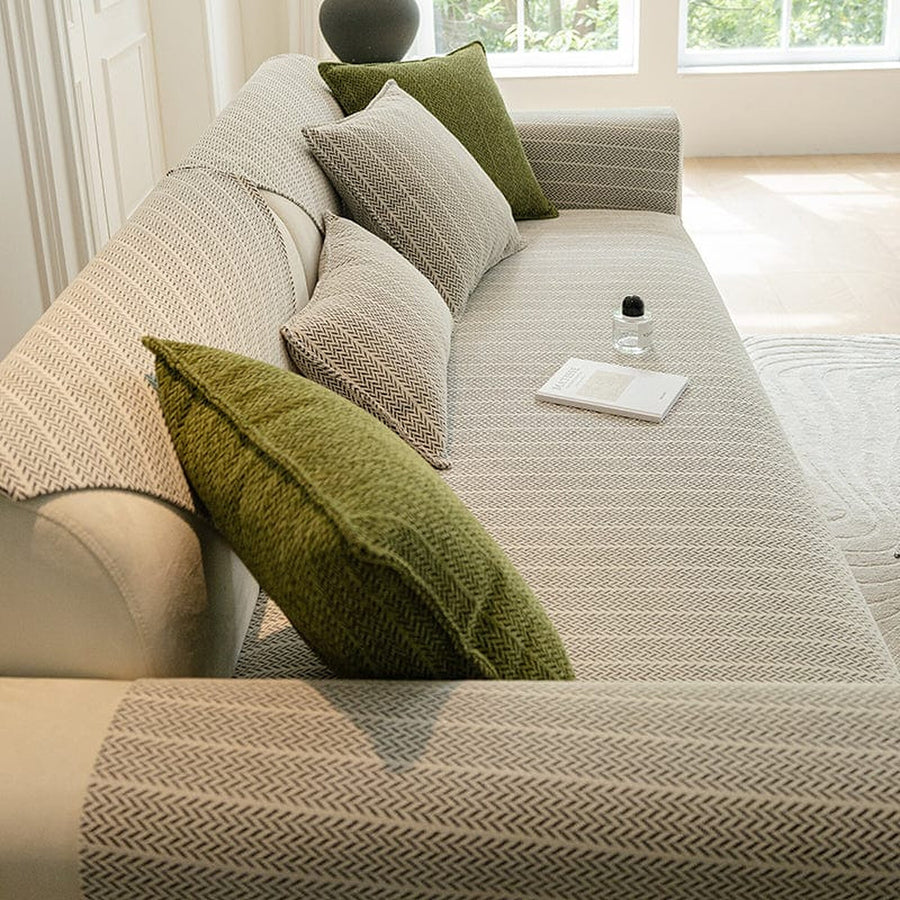 Non-Slip Sofa Cover – Fine Pinstripe – Bouclé Sand