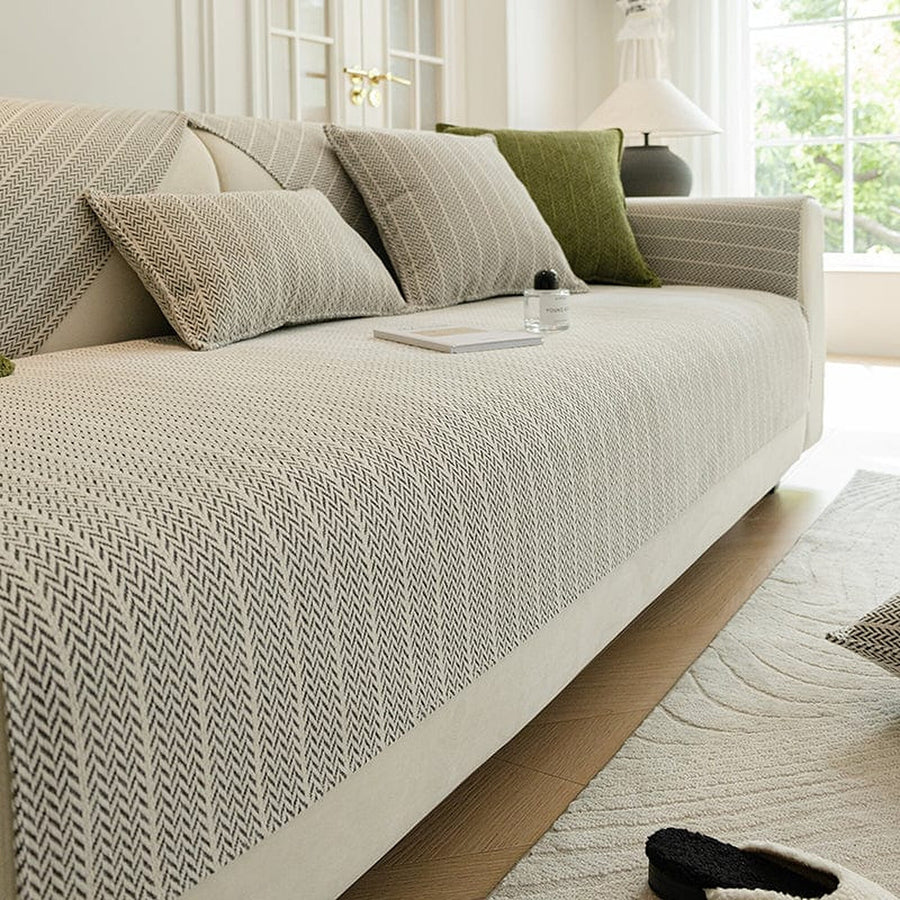 Non-Slip Sofa Cover – Fine Pinstripe – Bouclé Sand