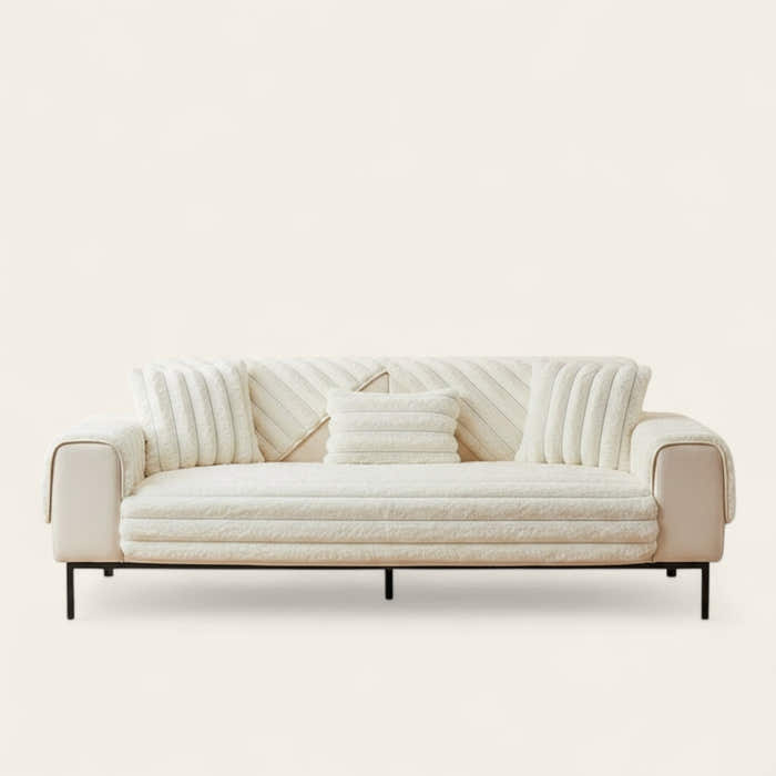 Non-Slip Sofa Cover – Pinstripe Knit – Ivory Cream
