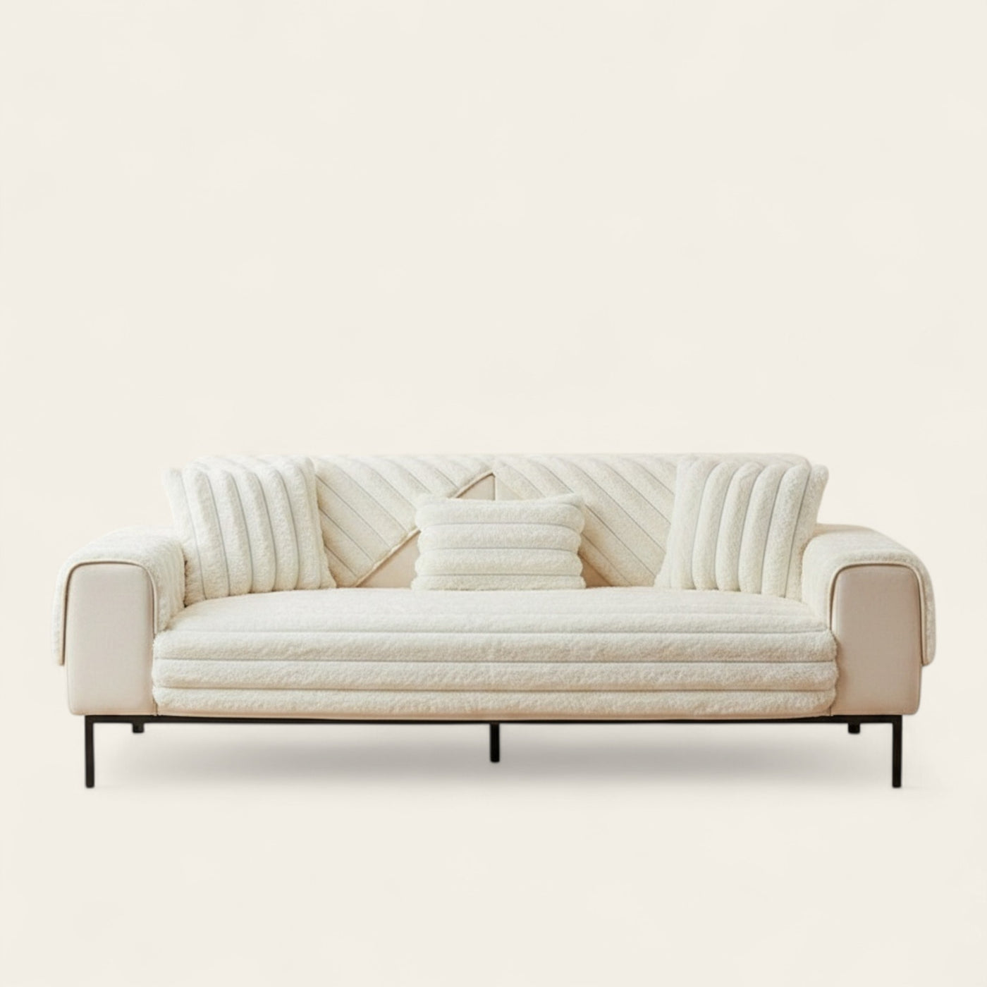 Non-Slip Sofa Cover – Pinstripe Knit – Ivory Cream
