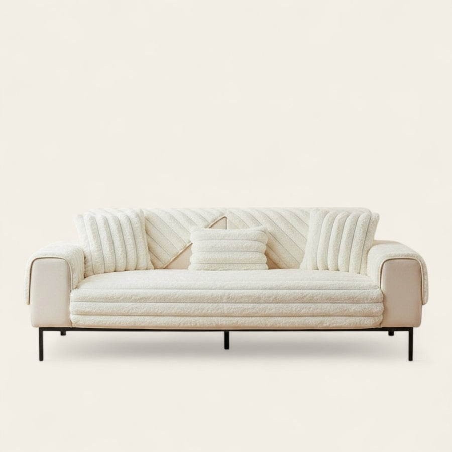 Non-Slip Sofa Cover – Pinstripe Knit – Ivory Cream