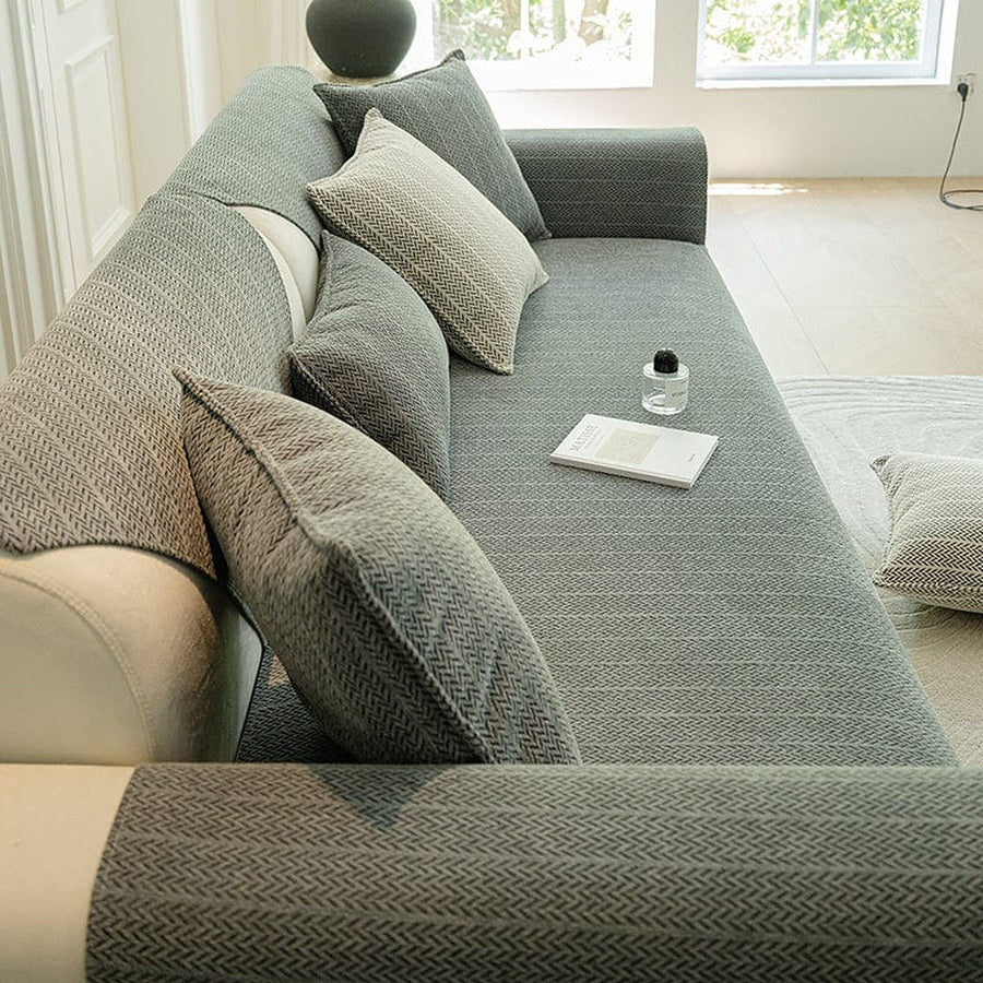Non-Slip Sofa Cover – Pinstripe Knit – Sage Mist
