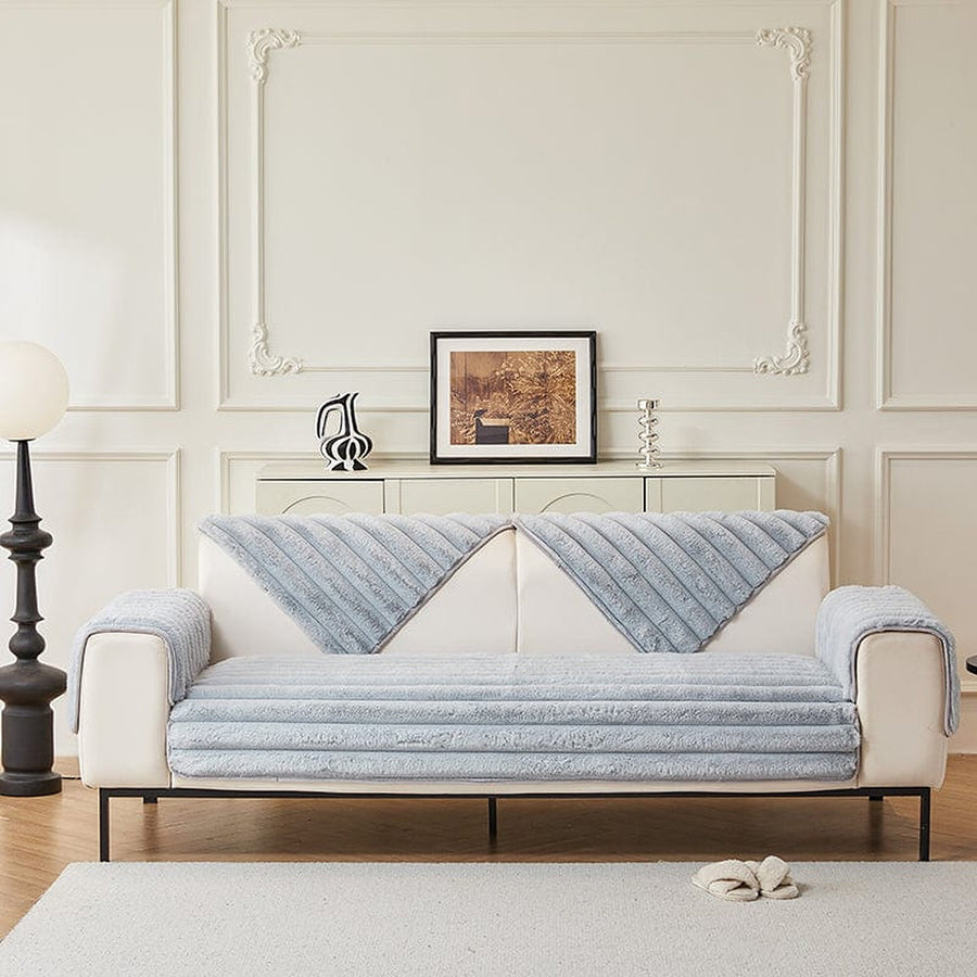 Non-Slip Sofa Cover – Pinstripe Knit – Sky Mist