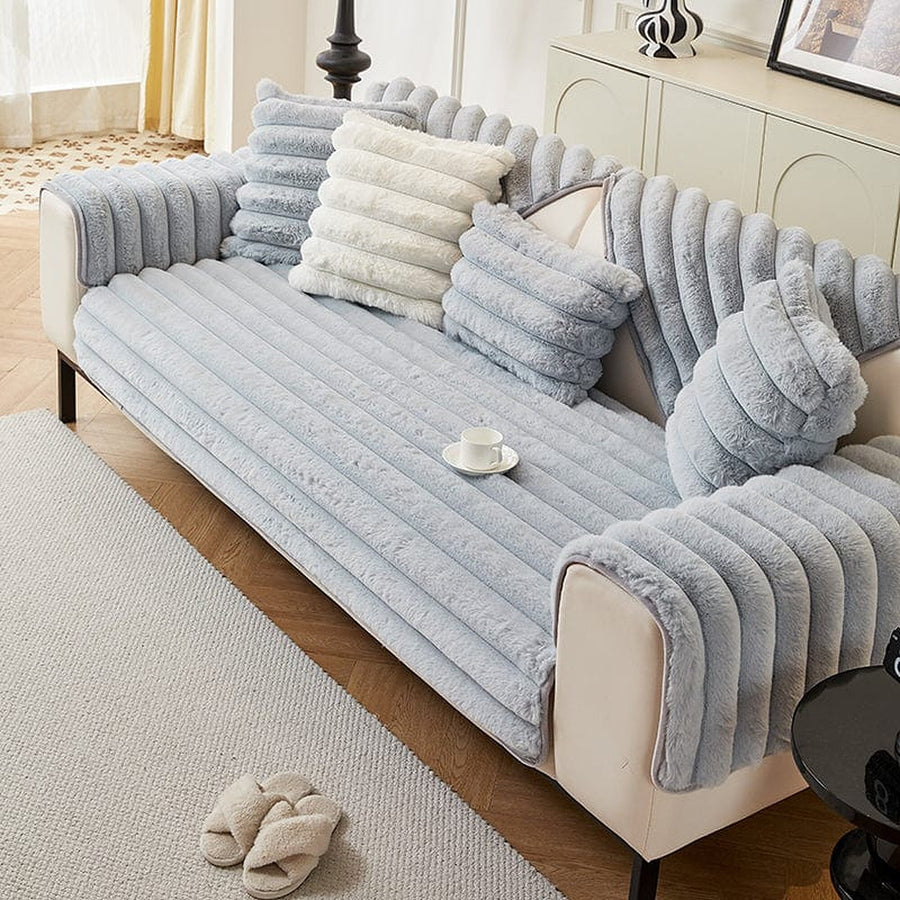 Non-Slip Sofa Cover – Pinstripe Knit – Sky Mist