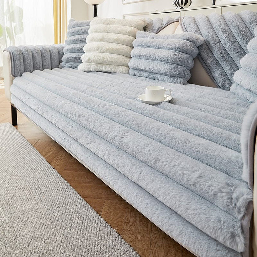 Non-Slip Sofa Cover – Pinstripe Knit – Sky Mist