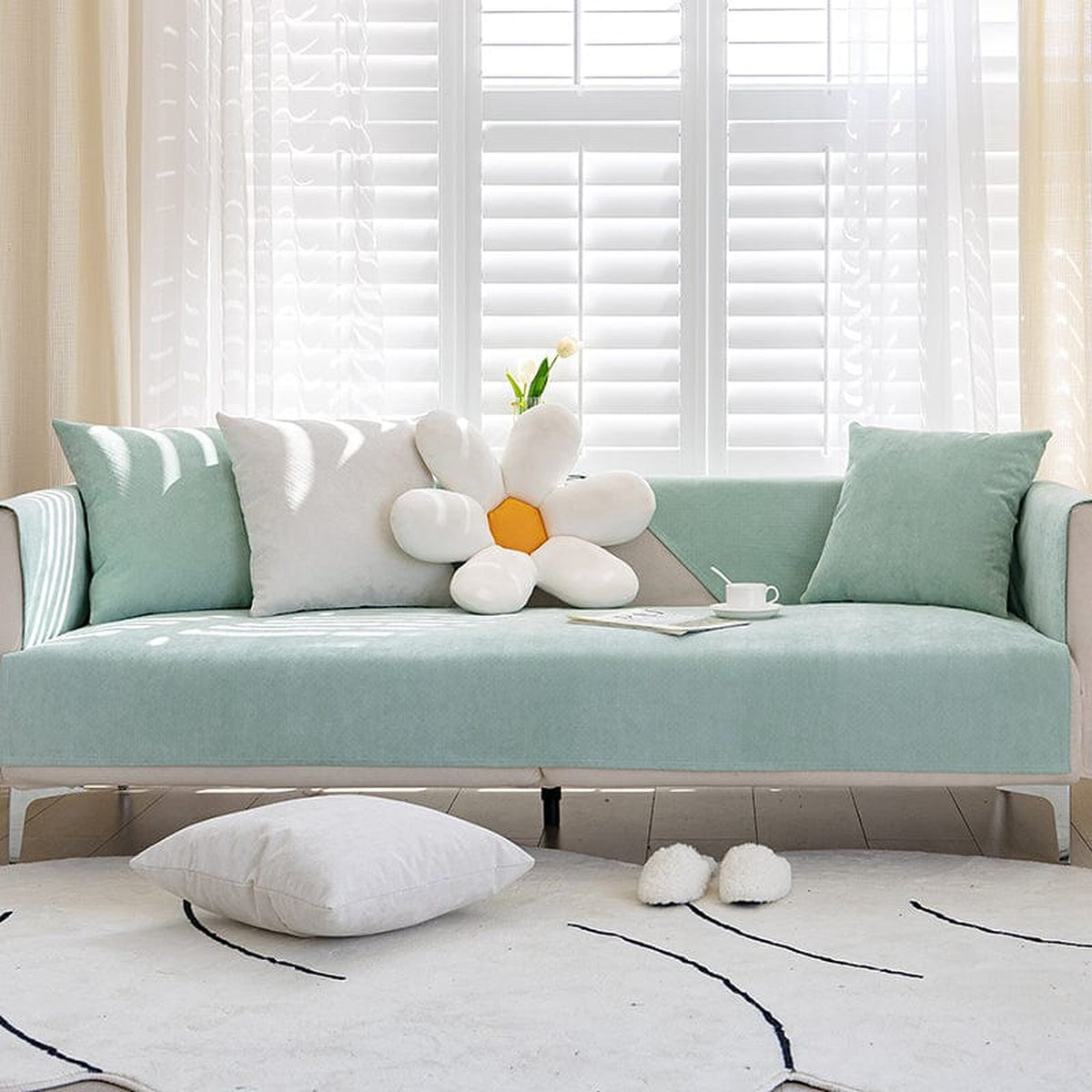 Non-Slip Sofa Cover – Plain Stretch – Sage Mist