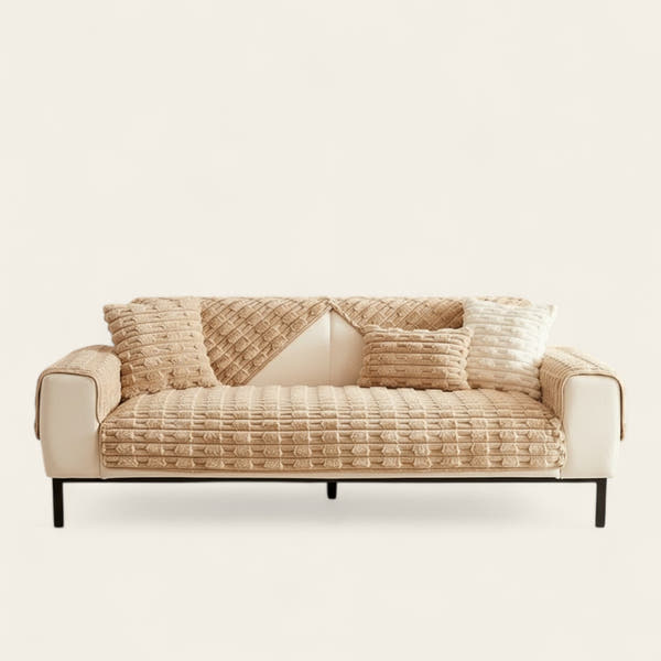 Non-Slip Sofa Cover – Quilted Waffle – Bouclé Sand