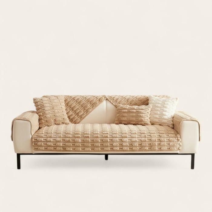 Non-Slip Sofa Cover – Quilted Waffle – Bouclé Sand
