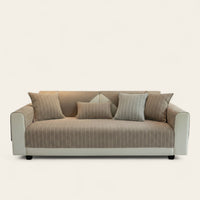 Non-Slip Sofa Cover – Striped Weave – Bouclé Sand