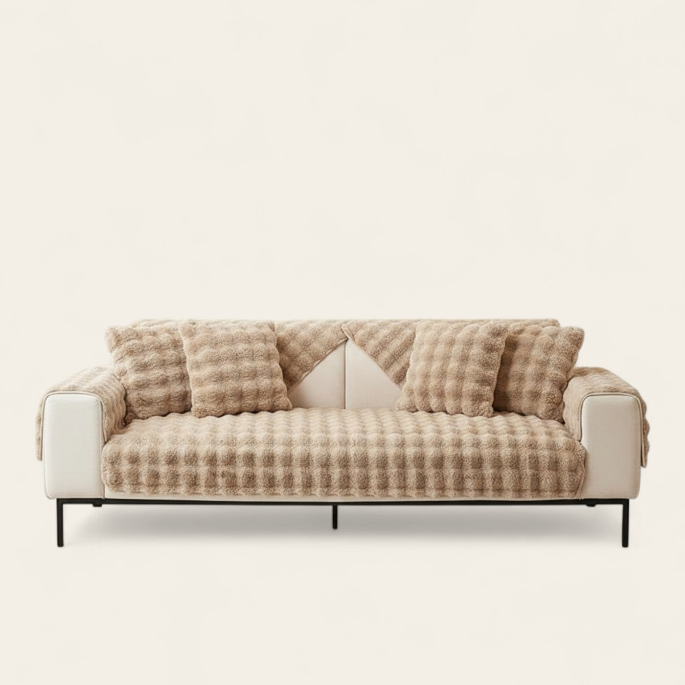 Non-Slip Sofa Cover – Velvet Brick – Bouclé Sand